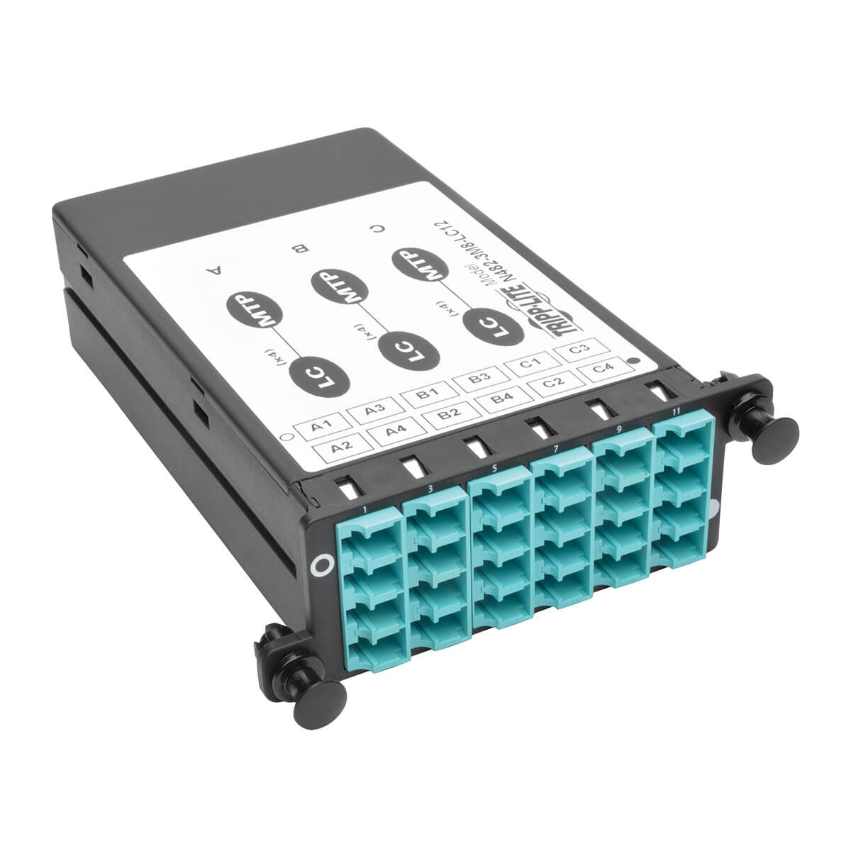 40/100Gb Breakout Cassette, 40Gb to 4 x 10Gb, 100Gb to 4 x 25Gb (x3) 8-Fiber OM4 MTP/MPO (Male with Pins) to (x12) LC Duplex, Type-B Polarity