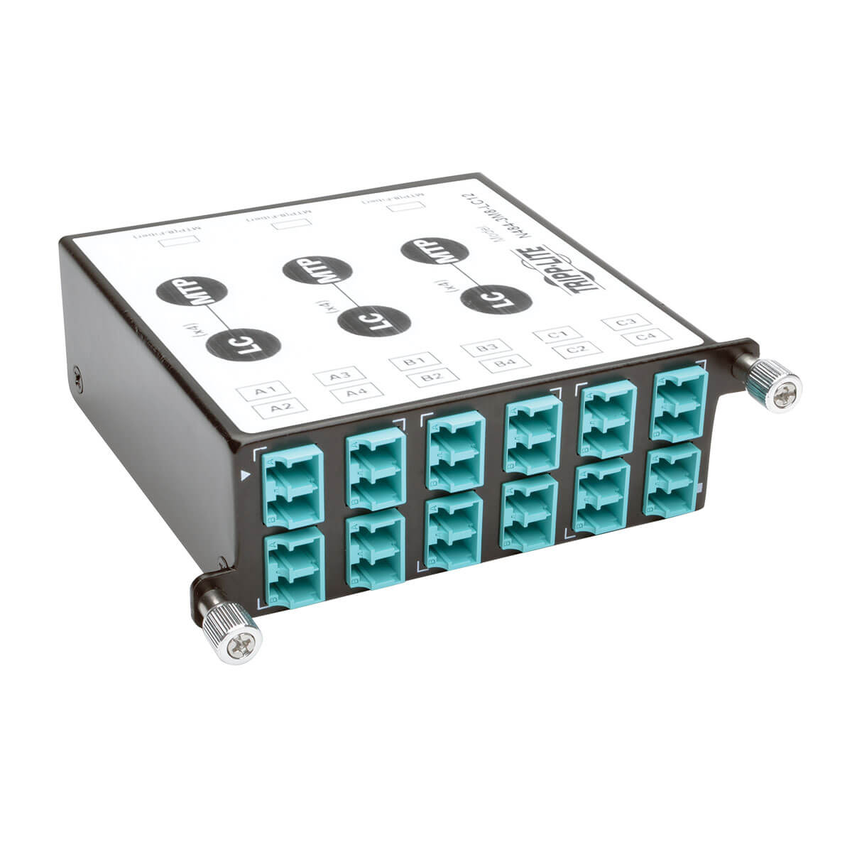 40/100Gb Breakout Cassette, 40Gb to 4 x 10Gb, 100Gb to 4 x 25Gb, (x3) 8-Fiber MTP/MPO to (x12) LC Duplex, Type-B Polarity