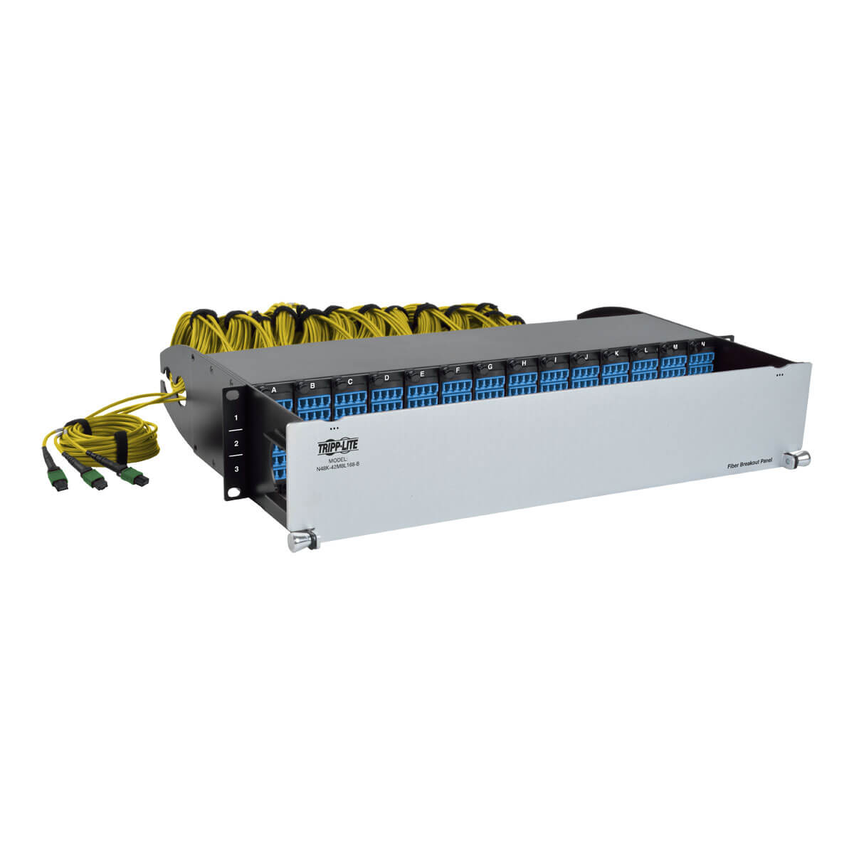 40/100Gb Fiber Breakout Patch Panel, 40Gb to 4 x 10Gb, 100Gb to 4 x 25Gb, 42 MTP QSFP to 168 LC Duplex 8.3/125 Singlemode Ports, 2U