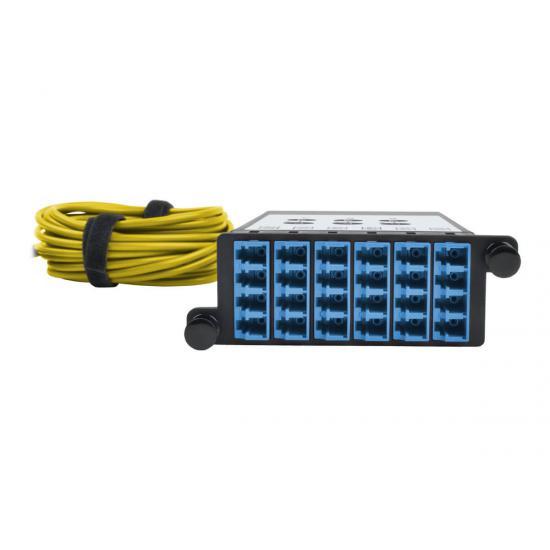 40/100Gb Fiber Breakout Cassette with Built-In MTP Cables, 40Gb to 4 x 10Gb, 100Gb to 4 x 25Gb, (x3) 8-Fiber Singlemode MTP/MPO to (x12) LC Duplex 8.3/125